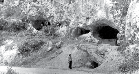 Author of the article at the entrance to the Taglar cave in Karabakh. The 1960s