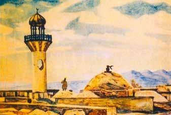 Painter B. Kangarli. The mosque whose minaret was broken by a shell. 1920. The painter witnessed the expulsion of Azerbaijanis from Armenia in 1918-1920 and reflected what he saw in a number of paintings in 1920-1922.
