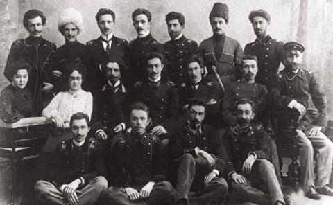 Behbud Khan Javanshir (1st row, first from the left) with fellow students