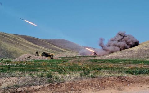 Azerbaijan's reactive artillery shells enemy fortifications in Karabakh