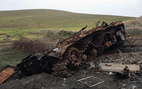 The result of a drone operation: an Armenian tank destroyed by a precise strike