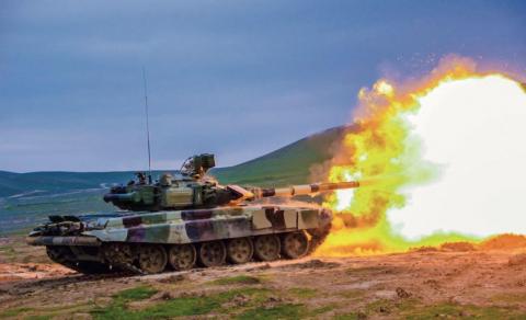 Azerbaijani tank in combat position