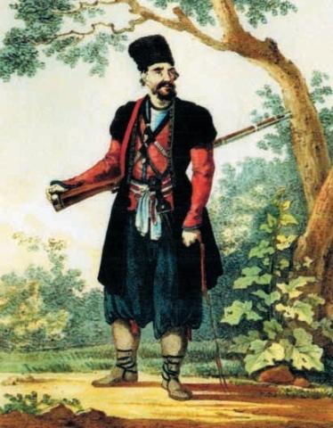 K.Beggrov. A man from Gazakh. Engraving of a picture (Gazakh is an area and a city in the north-west of Azerbaijan)