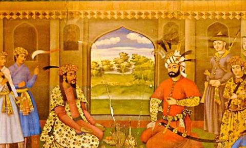 Shah Tahmasib I and Padishah Humayun. Fresco in the Palace of Chikhilsutun. 17th century. Isfahan 