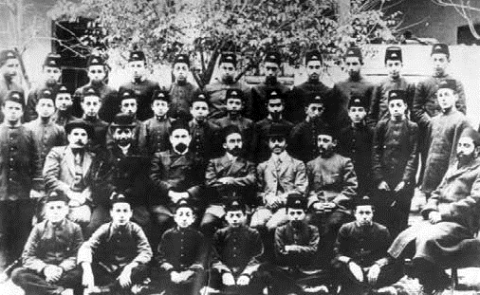 Group of teachers and students of “Madrasah-Saadet” school. Music teacher Uzeyir Hajibayov in the center