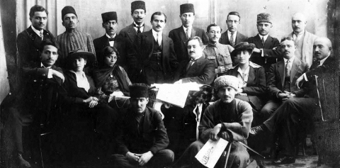 Editorial board of "Azerbaijan" newspaper (1919). M. A. Rasulzade, U. Hajibayov and others